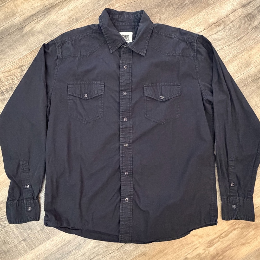 Paper Denim & Cloth Men L Black Shirt Button Down Long Sleeve Pearl Snap Western - Picture 2 of 9